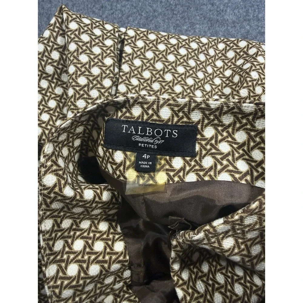 Talbots Petites Brown‎ Geometric Cane Print A-Line Skirt Size 4P